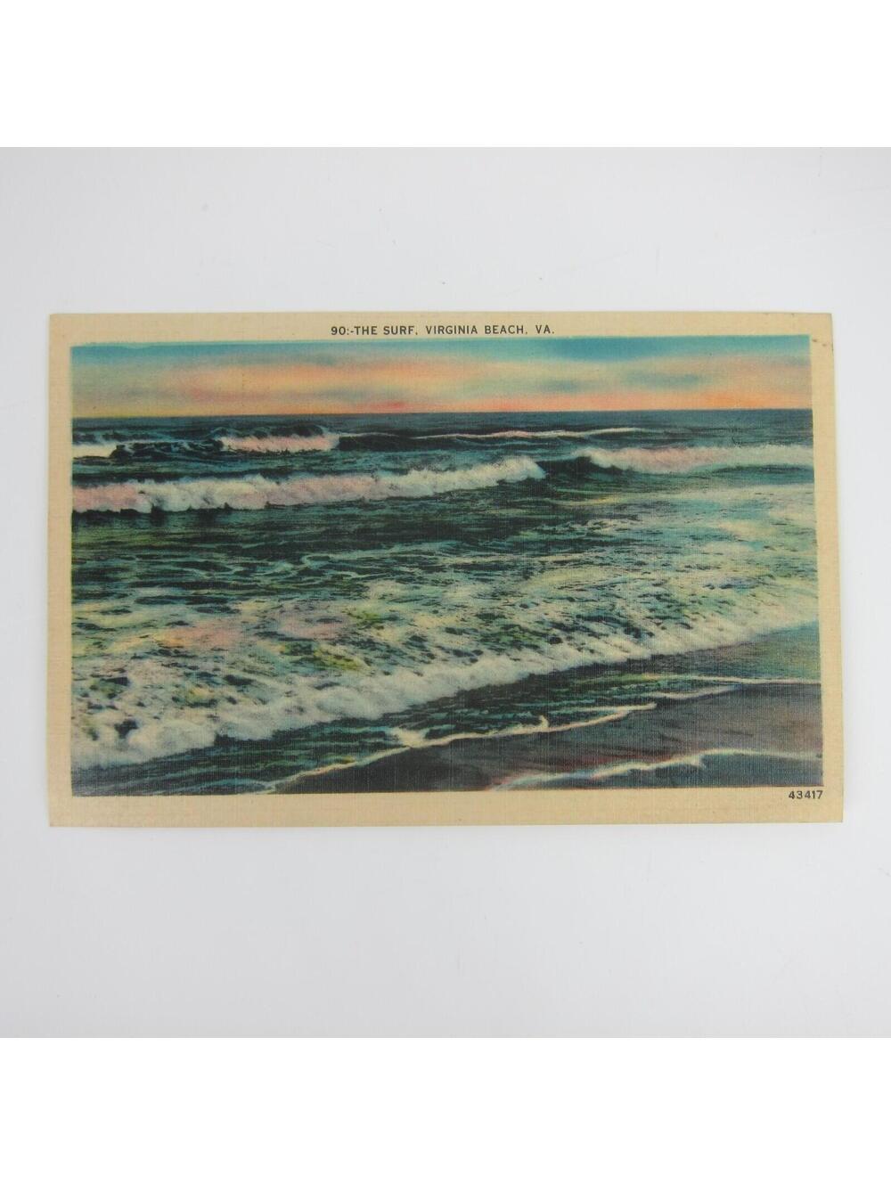 Vintage Linen Postcard Virginia Beach VA Virginia Ocean Surf Waves Landscape - Picture 8 of 12